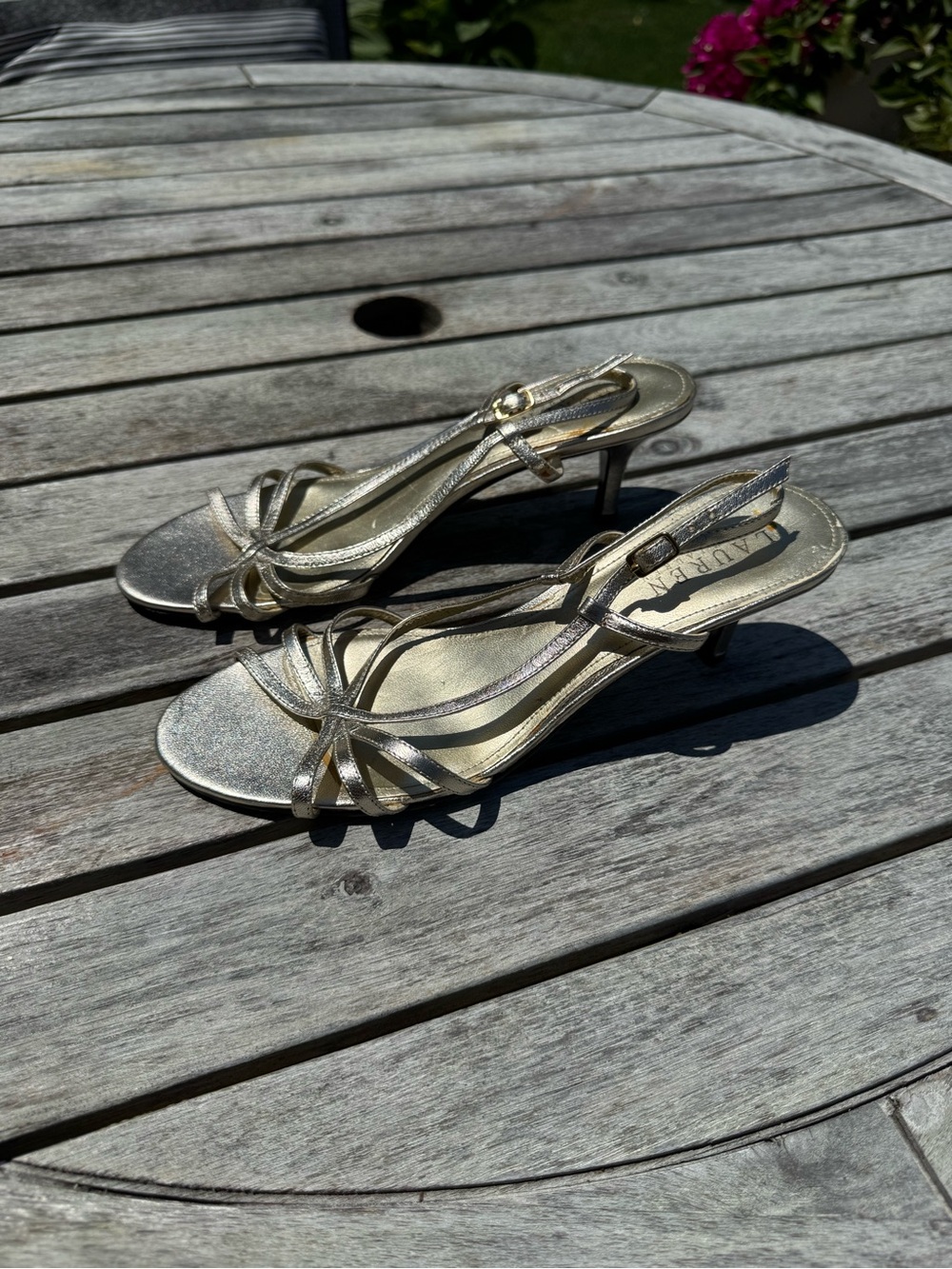 Lauren Ralph Lauren Size 7.5 M Women’s Strappy Sandal Heels Gold Tone